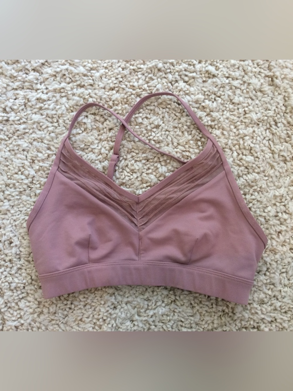 ALO Yoga Mauve Pink V-Neck Bralette with Mesh Trim